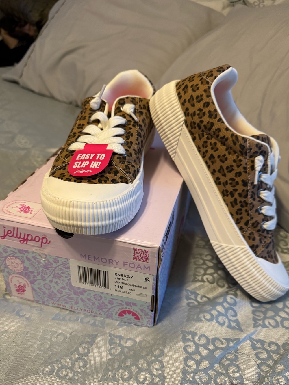 Jellypop Leopard Print Slip-On Sneakers with Lace Up Detailing